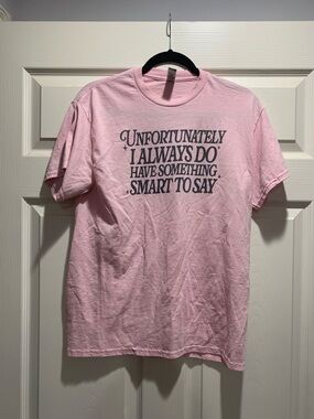 Gildan Pink Short-Sleeve Tee with Black Slogan Print